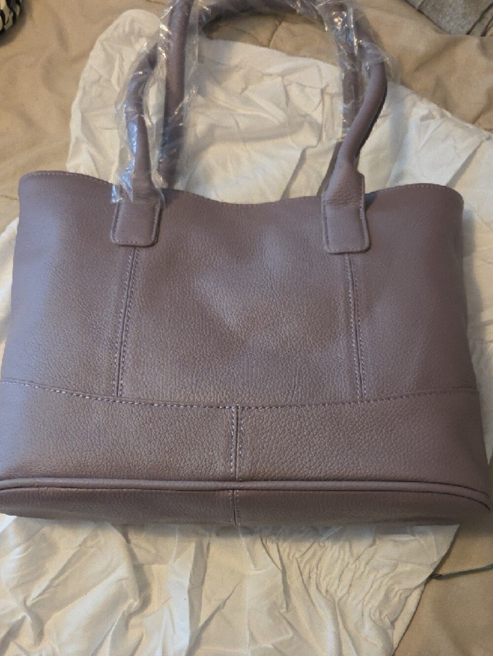 Lavender Pebbled Tote Bag with Double Shoulder Straps - Picture 7 of 9